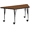Flash Furniture Mobile Trapezoid HP Laminate Activity Table With Height-Adjustable Short Legs, 25-1/2"H x 29"W x 57"D, Oak