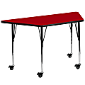 Flash Furniture Mobile Trapezoid Thermal Laminate Activity Table With Standard Height-Adjustable Legs, 30-3/8"H x 29"W x 57"D, Red 1 thumbnail image