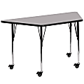 Flash Furniture Mobile Trapezoid Thermal Laminate Activity Table With Standard Height-Adjustable Legs, 30-3/8"H x 29"W x 57"D, Gray