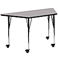 Flash Furniture Mobile Trapezoid Thermal Laminate Activity Table With Standard Height-Adjustable Legs, 30-3/8"H x 29"W x 57"D, Gray 1 thumbnail image