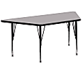Flash Furniture Trapezoid Thermal Laminate Activity Table With Height-Adjustable Short Legs, 25-1/8"H x 29"W x 57"D, Gray 1 thumbnail image
