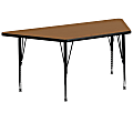 Flash Furniture Trapezoid Thermal Laminate Activity Table With Height-Adjustable Short Legs, 25-1/8"H x 29"W x 57"D, Oak 1 thumbnail image