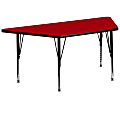 Flash Furniture Trapezoid Thermal Laminate Activity Table With Height-Adjustable Short Legs, 25-1/8"H x 29"W x 57"D, Red