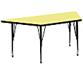 Flash Furniture Trapezoid Thermal Laminate Activity Table With Height-Adjustable Short Legs, 25-1/8"H x 29"W x 57"D, Yellow