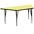Flash Furniture Trapezoid Thermal Laminate Activity Table With Height-Adjustable Short Legs, 25-1/8"H x 29"W x 57"D, Yellow 1 thumbnail image
