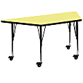Flash Furniture Mobile 60"W Trapezoid Thermal Laminate Activity Table With Short Height-Adjustable Legs, Yellow 1 thumbnail image