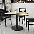 Flash Furniture Laminate Rectangular Table Top With Round Table-Height Base, 31-1/8"H x 24"W x 42"D, Natural/Black