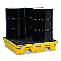 EcoPolyBlend Spill Control Pallets, Yellow, 73 gal, 49 in x 49 in, W/Drain