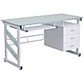Flash Furniture 55"W Frosted Computer Desk With 3-Drawer Pedestal, White