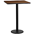 Flash Furniture Square Laminate Table Top With Round Bar-Height Table Base, 43-3/16”H x 24”W x 24”D, Walnut