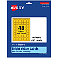 Avery® Print-To-The-Edge Labels With Sure Feed® Technology And Easy Peel®, 94103-BYP10, Square, 1" x 1", Matte Bright Yellow, Pack of 480 1 thumbnail image