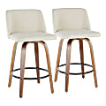 LumiSource Toriano Counter Stools, Walnut/Cream, Set Of 2 Stools 1 thumbnail image