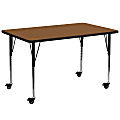 Flash Furniture Mobile Rectangular HP Laminate Activity Table With Standard Height-Adjustable Legs, 30-1/2"H x 30"W x 72"D, Oak