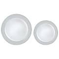 Amscan Round Hot-Stamped Plastic Bordered Plates, Silver, Pack Of 20 Plates
