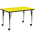 Flash Furniture Mobile Rectangular HP Laminate Activity Table With Standard Height-Adjustable Legs, 30-1/2"H x 30"W x 72"D, Yellow