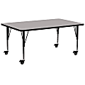 Flash Furniture Mobile Rectangular HP Laminate Activity Table With Height Adjustable Short Legs, 25-1/2"H x 30"W x 72"D, Gray