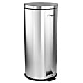 Elama 7.9-Gallon Soft Pedal Step Cylindrical Home And Kitchen Trash Bin, 25-5/16”H x 11-1/2”W x 12-1/2”D, Matte Silver