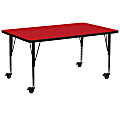 Flash Furniture Mobile Rectangular HP Laminate Activity Table With Height Adjustable Short Legs, 25-1/2"H x 30"W x 72"D, Red