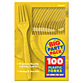 Amscan Big Party Pack Midweight Plastic Forks, 7", Sunshine Yellow, 100 Forks Per Box, Pack Of 2 Boxes 