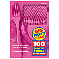 Amscan Big Party Pack Midweight Plastic Forks, 7", Bright Pink, 100 Forks Per Box, Pack Of 2 Boxes 