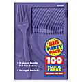 Amscan Big Party Pack Midweight Plastic Forks, 7", Purple, 100 Forks Per Box, Pack Of 2 Boxes 