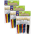 Creativity Street Beginner Paint Brushes, 7-1/2", Flat Stubby Brushes, Hog Bristles, Assorted Colors, 10 Brushes Per Pack, Case Of 3 Packs
