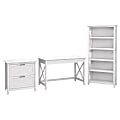 Bush Furniture Key West 48"W Writing Desk With 2-Drawer Lateral File Cabinet And 5-Shelf Bookcase, Pure White Oak, Standard Delivery