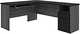 Bestar Norma 71"W L-Shaped Corner Desk, Black/ Bark Gray