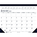 House of Doolittle Deep Blue Print 18.5" Desk Pad Calendar - Julian Dates - Monthly - 1 Year - January 2022 till December 2022 - 1 Month Single Page Layout - 18 1/2" x 13" White Sheet - 1.75" x 2.37" Block - Headband - Desk Pad - Blue, Gray