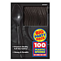 Amscan Big Party Pack Midweight Plastic Spoons, 7", Jet Black, 100 Spoons Per Box, Pack Of 2 Boxes