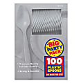 Amscan Big Party Pack Midweight Plastic Spoons, 7", Silver, 100 Spoons Per Box, Pack Of 2 Boxes