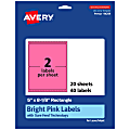 Avery® Printable Labels With Sure Feed® Technology, 94259-BPP20, Rectangle, 5" x 8-1/8", Matte Bright Pink, Pack of 40 1 thumbnail image