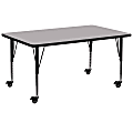Flash Furniture Mobile Rectangular Thermal Laminate Activity Table With Height-Adjustable Short Legs, 25-3/8"H x 30"W x 72"D, Gray