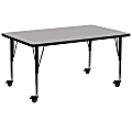 Flash Furniture Mobile Rectangular Thermal Laminate Activity Table With Height-Adjustable Short Legs, 25-3/8"H x 30"W x 72"D, Gray 1 thumbnail image