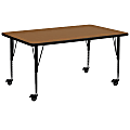 Flash Furniture Mobile Rectangular Thermal Laminate Activity Table With Height-Adjustable Short Legs, 25-3/8"H x 30"W x 72"D, Oak