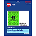 Avery® Print-To-The-Edge Labels With Sure Feed® Technology, 94606-NGP40, Starburst, 1", Matte Neon Green, Pack of 1920 1 thumbnail image