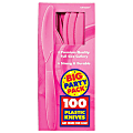 Amscan Big Party Pack Midweight Plastic Knives, 7-1/2", Bright Pink, 100 Knives Per Box, Pack Of 2 Boxes