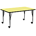 Flash Furniture Mobile Rectangular Thermal Laminate Activity Table With Height-Adjustable Short Legs, 25-3/8"H x 30"W x 72"D, Yellow