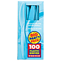 Amscan Big Party Pack Midweight Plastic Knives, 7-1/2", Caribbean Blue, 100 Knives Per Box, Pack Of 2 Boxes
