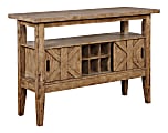 Powell Lemche Sliding Door Server Console Table With Wine Storage, 36"H x 51-3/4"W x 19-3/4"D, Weathered Oak
