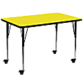 Flash Furniture Mobile Rectangular HP Laminate Activity Table With Standard Height-Adjustable Legs, 30-1/2"H x 36"W x 72"D, Yellow