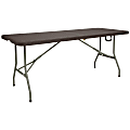 Flash Furniture Bi-Fold Rattan Plastic Folding Table, 29"H x 29"W x 71"D, Brown 1 thumbnail image