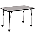 Flash Furniture Mobile Rectangular HP Laminate Activity Table With Standard Height-Adjustable Legs, 30-1/2"H x 36"W x 72"D, Gray