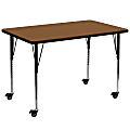 Flash Furniture Mobile Rectangular HP Laminate Activity Table With Standard Height-Adjustable Legs, 30-1/2"H x 36"W x 72"D, Oak