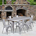 Flash Furniture Commercial-Grade Rectangular Metal Table Set With 6 Stack Chairs, 29-1/2"H x 31-1/2"W x 63"D, Silver