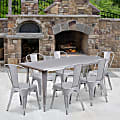 Flash Furniture Commercial-Grade Rectangular Metal Table Set With 6 Stack Chairs, 29-1/2"H x 31-1/2"W x 63"D, Silver 1 thumbnail image