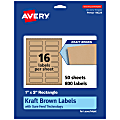 Avery® Kraft Permanent Labels With Sure Feed®, 94224-KMP50, Rectangle, 1" x 3", Brown, Pack Of 800