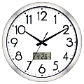 Realspace® Quartz Wall Clock With Digital Calendar, 14", Brushed Silver