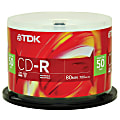 TDK CD-R Recordable Media Spindle, 700MB/80 Minutes, Pack Of 50