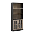 Bush Furniture Westbrook 5-Shelf Bookcase With Glass Doors, Vintage Black/Restored Tan Hickory, Standard Delivery